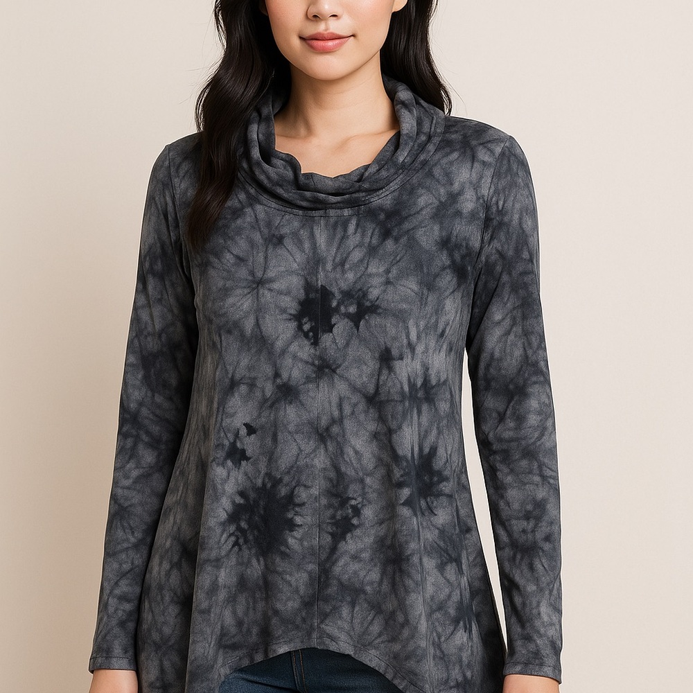 Cha Cha Vente Charcoal Tie-Dye Cowl Neck Tunic